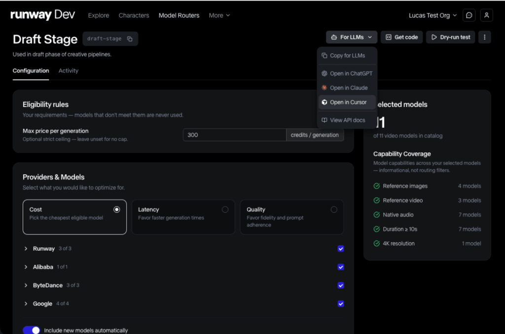 Runway Media Router organiza modelos de IA generativa para vídeo imagem e áudio