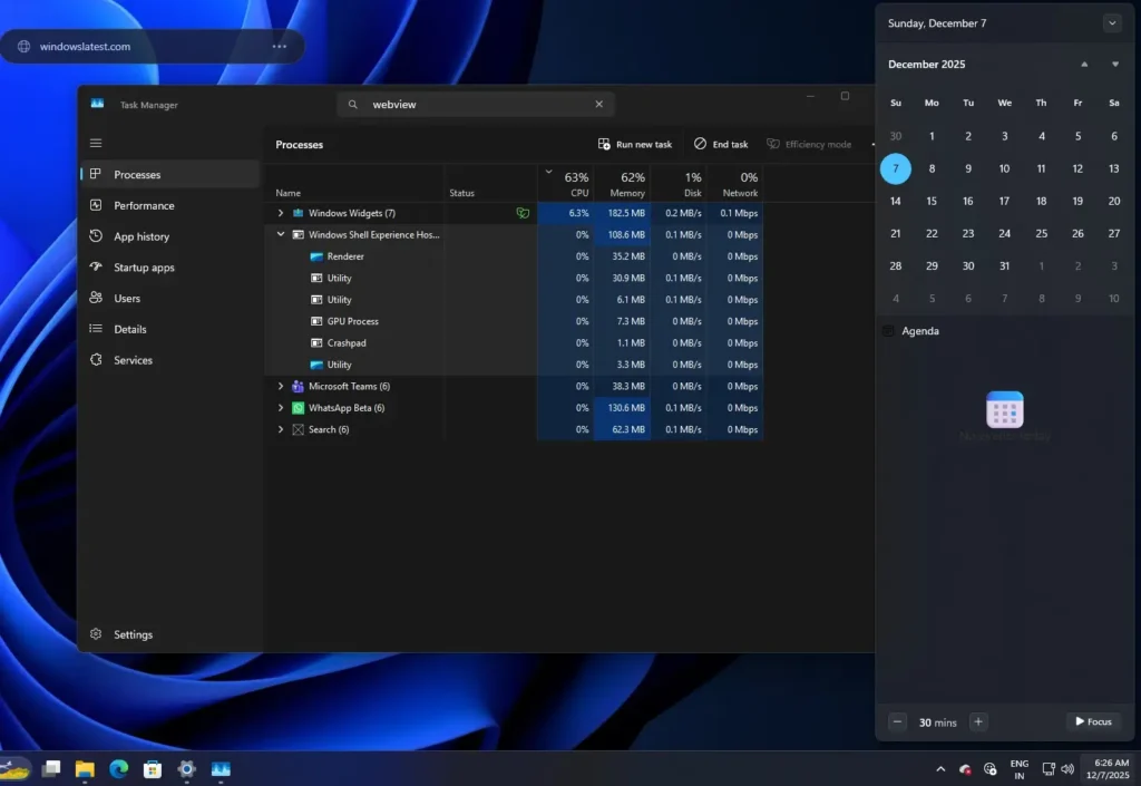 gerenciador de tarefas do Windows 11 usando quase 700 MB de memória RAM