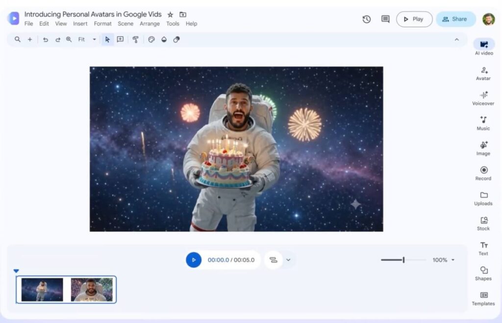 Google Vids com avatar de IA personalizado e recursos Gemini Omni