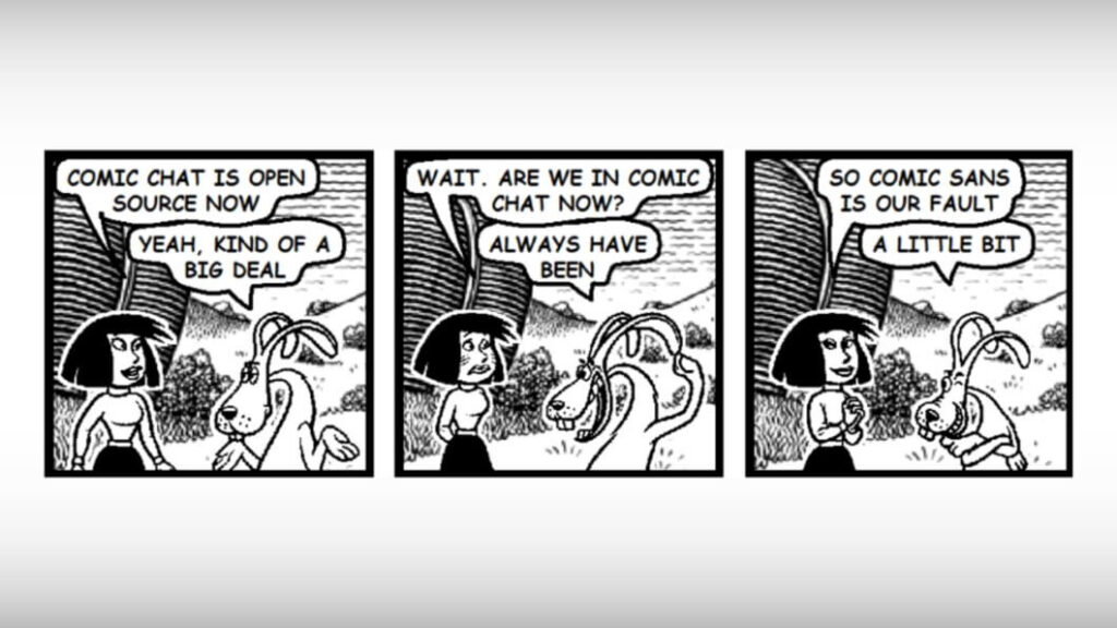 Microsoft Comic Chat vira open source no GitHub 2 Microsoft Comic Chat em interface clássica com quadrinhos e Comic Sans