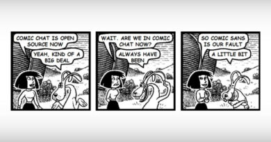 Microsoft Comic Chat em interface clássica com quadrinhos e Comic Sans