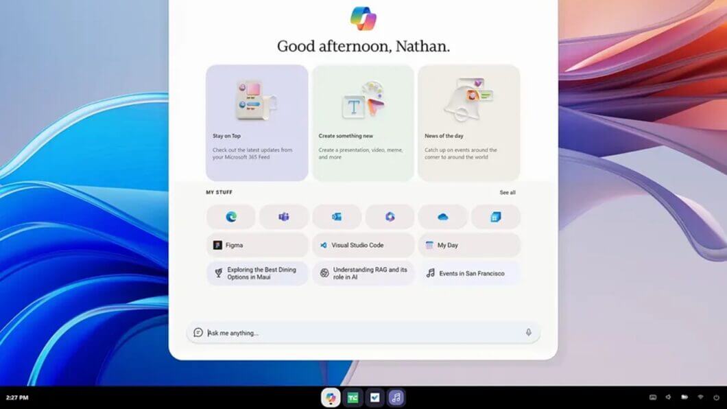 Project Aion mostra interface web com Copilot OS e barra de tarefas