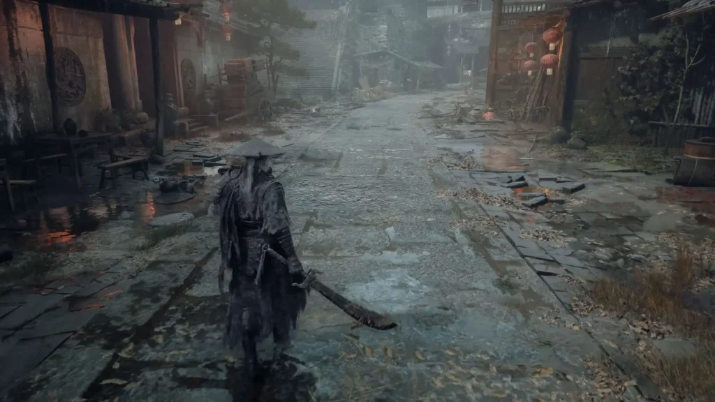 Requisitos de Phantom Blade Zero: GPUs e ray tracing 5 Cena de Phantom Blade Zero com personagens e efeitos de iluminação