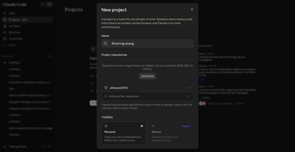 Claude Code ganha projetos colaborativos no Desktop 3 Interface em teste do Claude Code para colaboração de equipes em projetos
