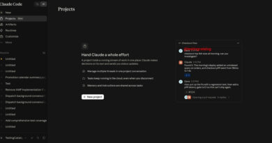 Tela do Claude Code mostra projetos colaborativos com repositórios e sessões persistentes