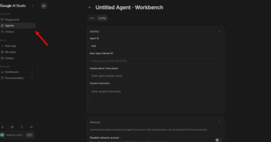 Tela do Google AI Studio com criação e gerenciamento de agentes