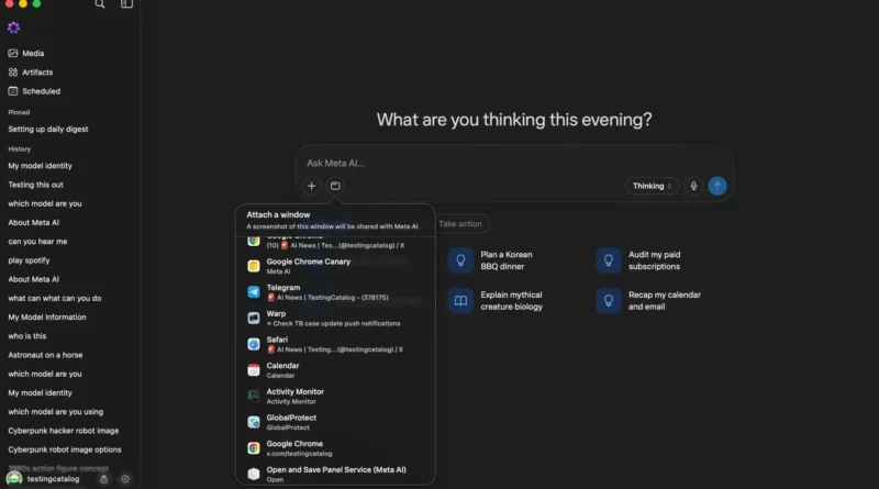 Meta AI para macOS chega com tela e ditado 2 Interface do Meta AI para macOS com recursos de compartilhamento de tela