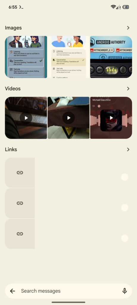 Busca do Google Messages deve ganhar um novo visual 7 Nova interface da busca do Google Messages com barra inferior