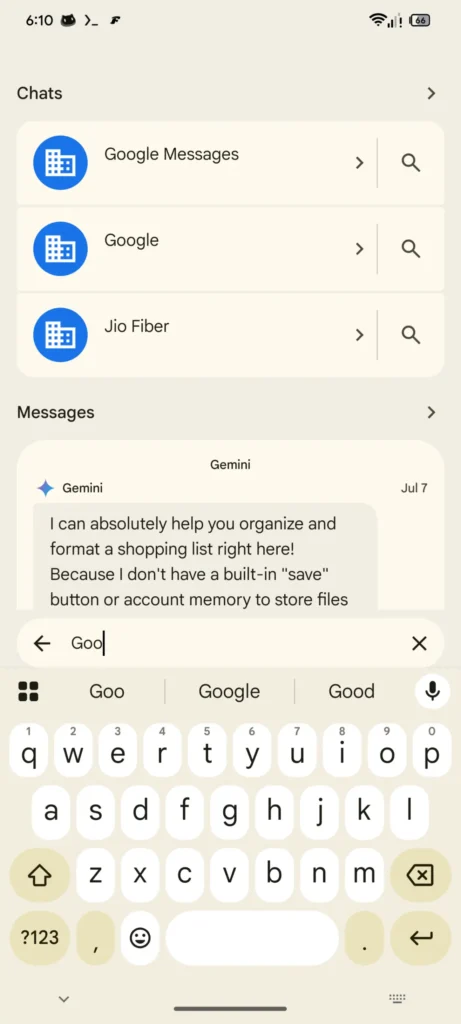 Busca do Google Messages deve ganhar um novo visual 9 Resultados da busca do Google Messages com mensagens e chats separados