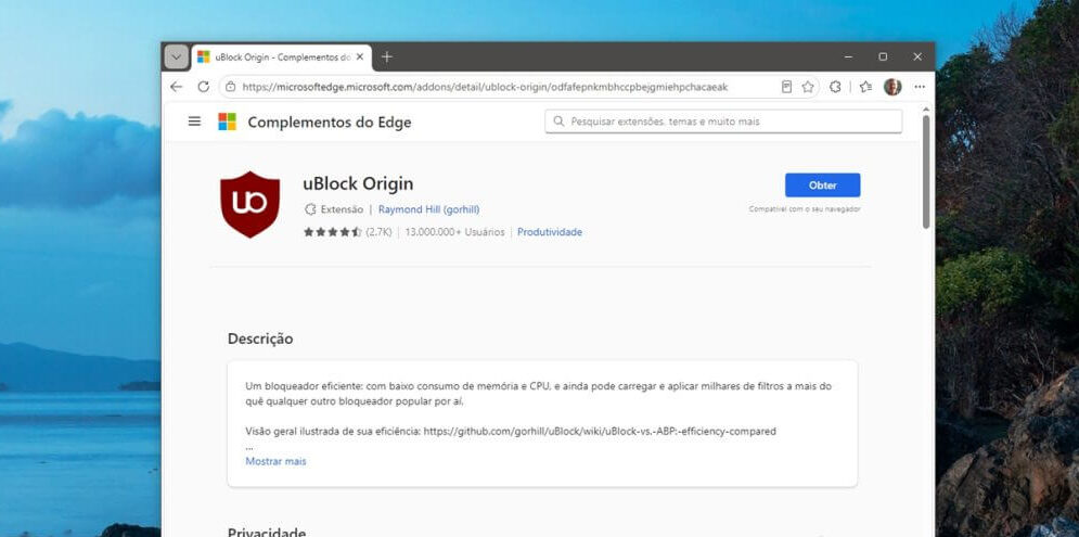 Microsoft encerrará suporte ao uBlock Origin no Edge MV2