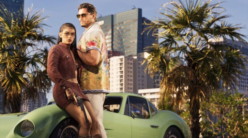 Jason e Lucia em imagem promocional de GTA 6 ambientada em Vice City