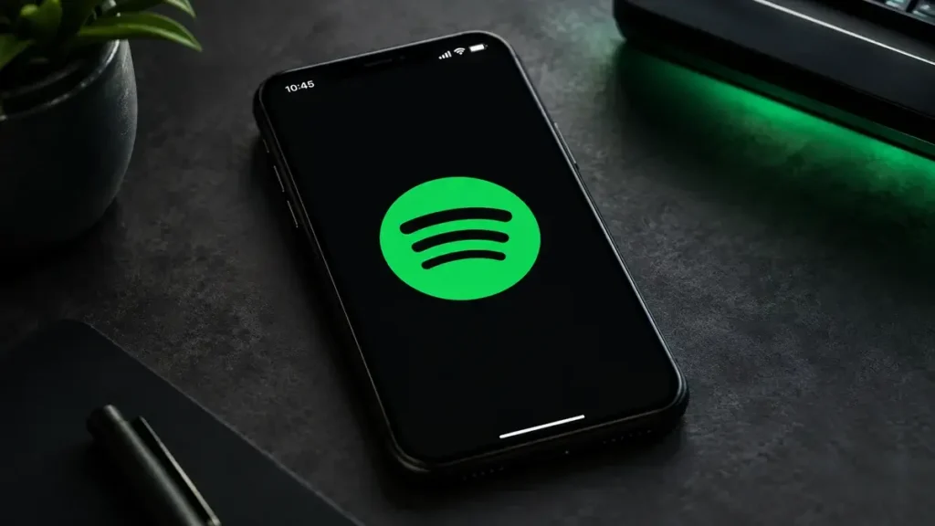 Logo do Spotify em celular ilustra falha ao seguir e bloquear perfis