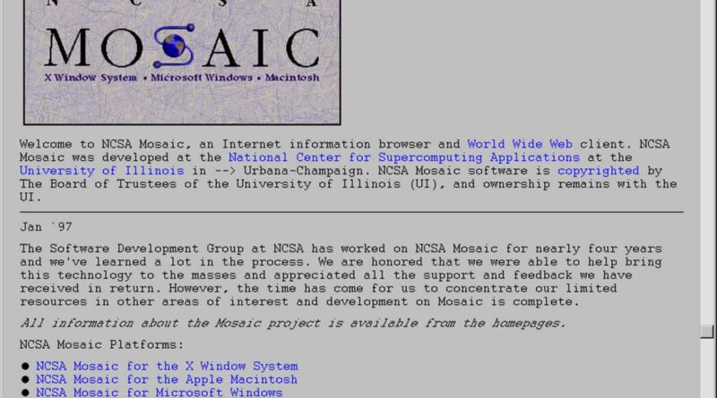 Ilustração do Mosaic, primeiro navegador web amplamente utilizado em 1993