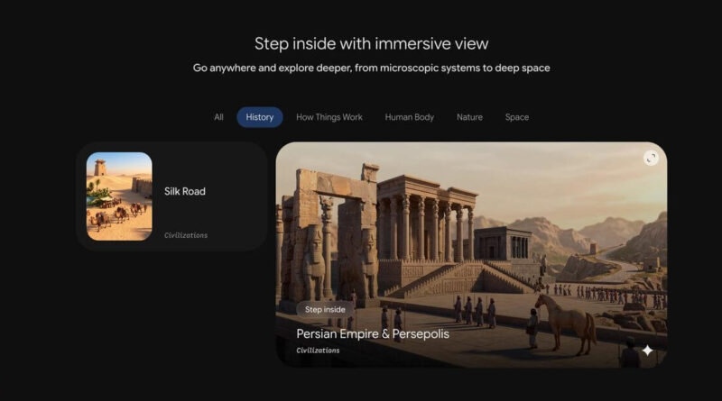Tela do Gemini Immersive View com mapa visual interativo para estudantes