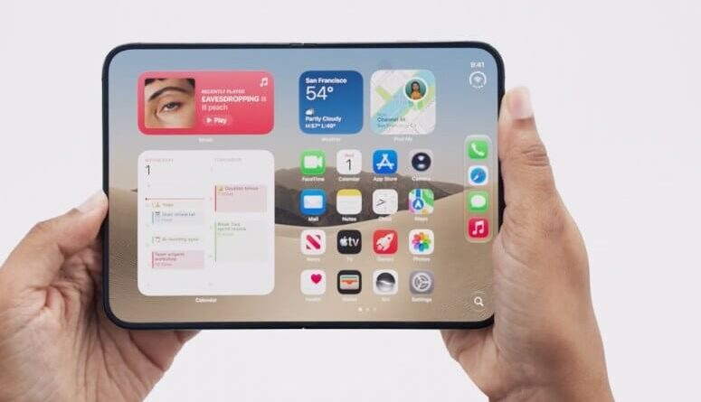iPhone Duo dobrável da Apple aberto com tela interna Retina
