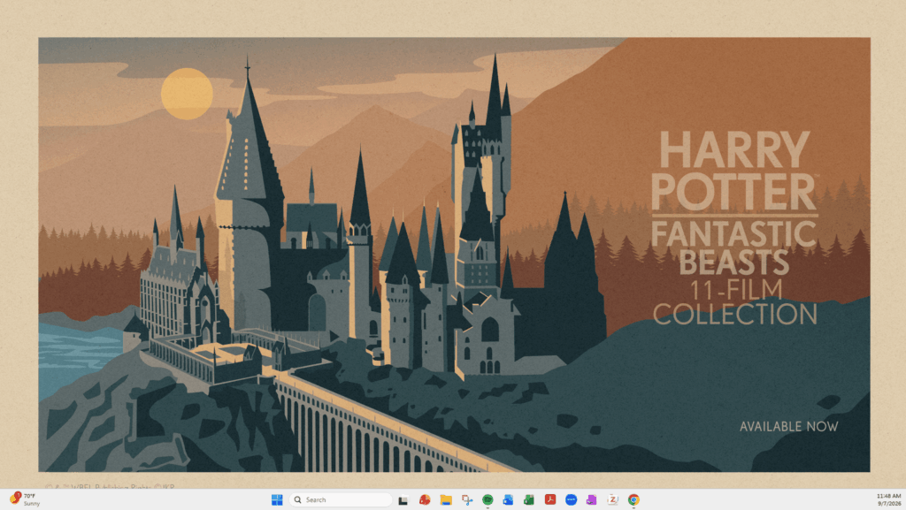 Anúncio de Harry Potter exibido pelo Bing Wallpaper no Windows 11