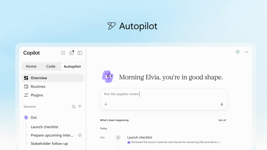 Autopilot da Microsoft: agente de IA 24 horas 5 Autopilot do Copilot atua como agente persistente para projetos corporativos