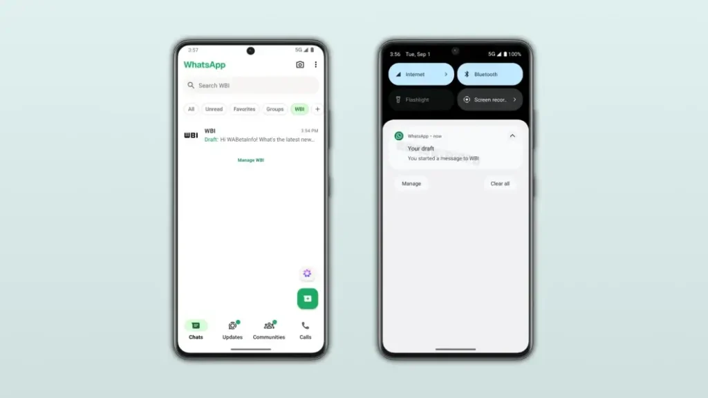 Notificação Seu rascunho do WhatsApp em celular Android