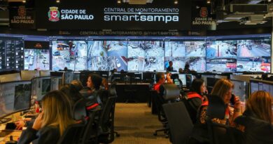 Central do Smart Sampa com telas de câmeras de monitoramento em São Paulo