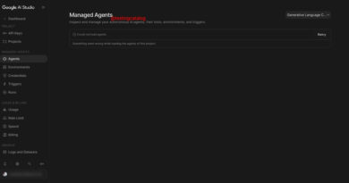 Tela do Google AI Studio com opções para agentes gerenciados
