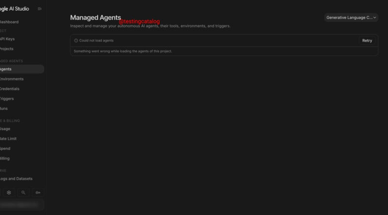 Tela do Google AI Studio com opções para agentes gerenciados