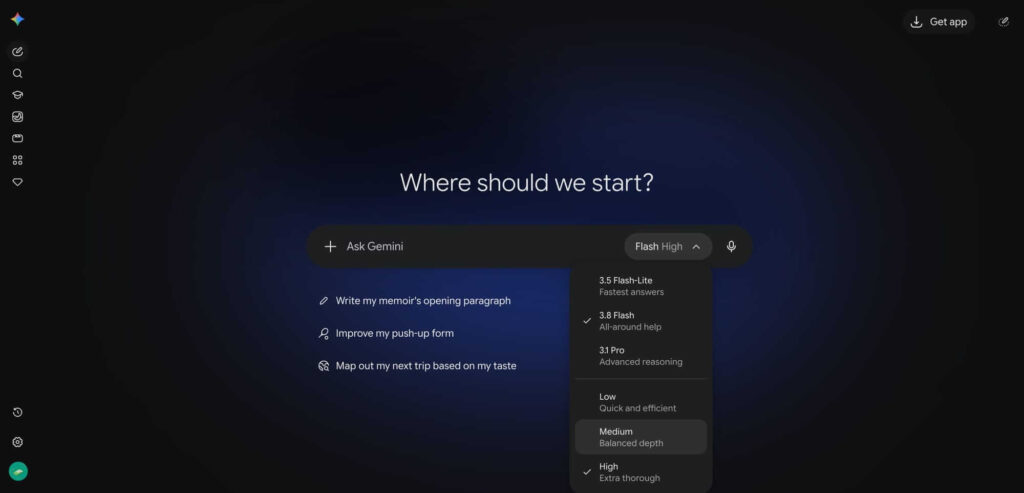 Gemini 4 Argon aparece com até 900K de contexto 3 Tela do Google Gemini relacionada aos testes de modelos e raciocínio