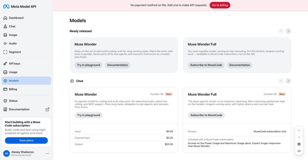 Muse Wonder da Meta para agentes de IA e programação avançada