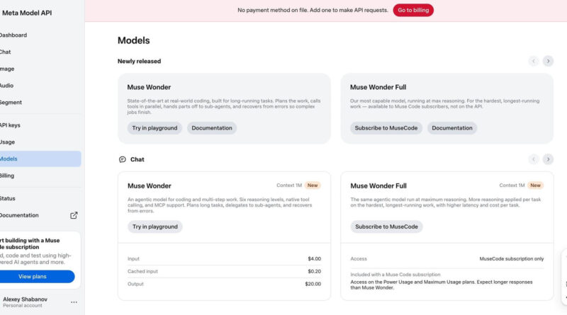 Muse Wonder da Meta para agentes de IA e programação avançada
