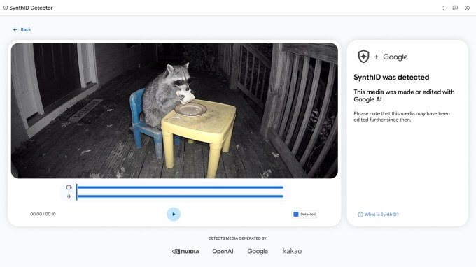 Exemplo de vídeo analisado pelo detector SynthID do Google