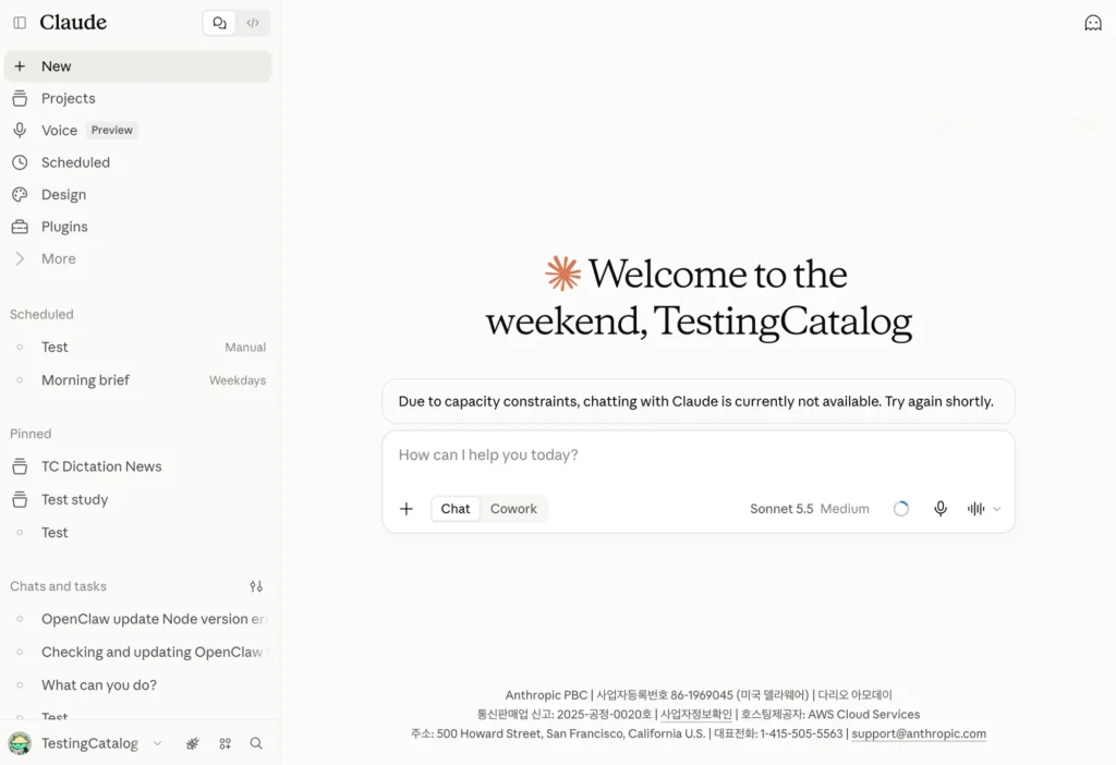 Anthropic testa modelos de voz próprios para Claude? 1 Anthropic: Captura do Claude com item Voice Preview na navegação web