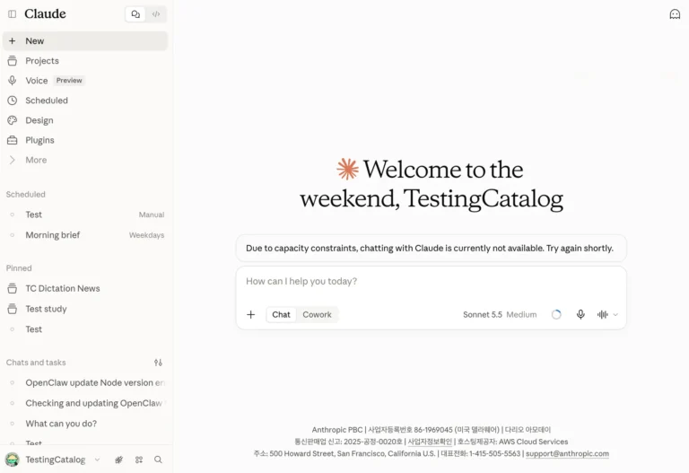 Anthropic: Captura do Claude com item Voice Preview na navegação web