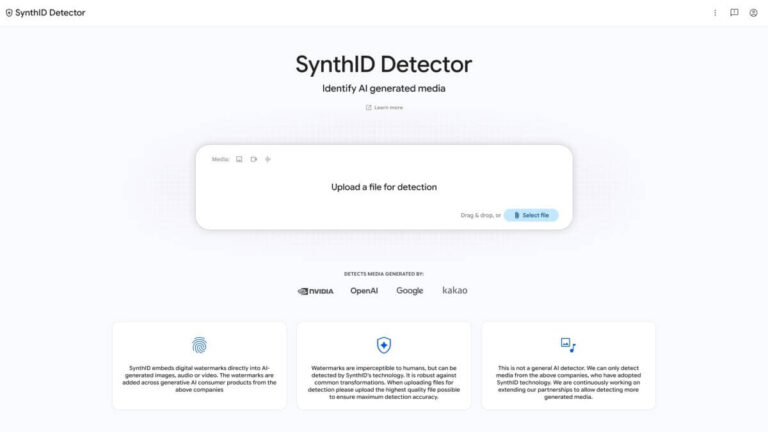 Página do SynthID do Google para verificar mídia gerada por inteligência artificial