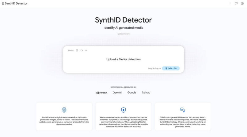 Página do SynthID do Google para verificar mídia gerada por inteligência artificial