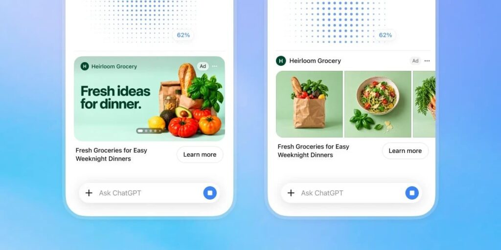 Anúncios visuais no ChatGPT aparecem ao lado de imagens geradas por inteligência artificial