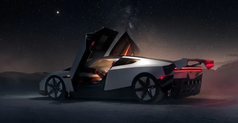 Tesla Roadster Rocket salta e gira no ar em apresentação 19 Novo Tesla Roadster com portas abertas e design esportivo