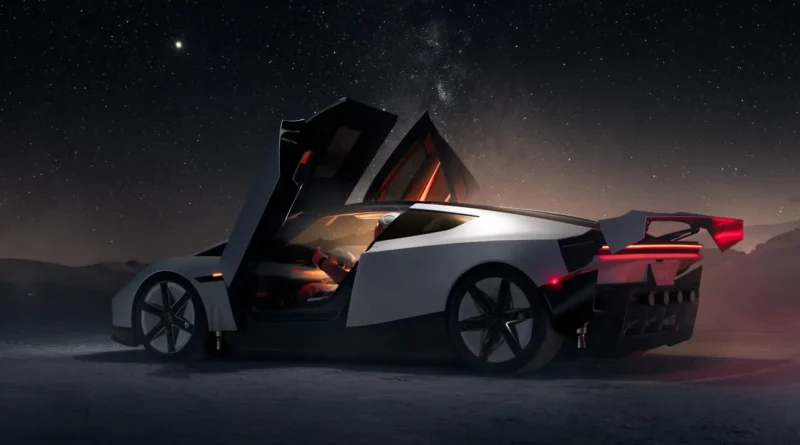 Novo Tesla Roadster com portas abertas e design esportivo